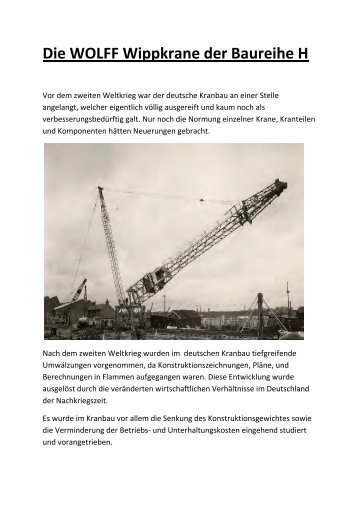 Die WOLFF Wippkrane der Baureihe H - und Baumaschinenmuseum
