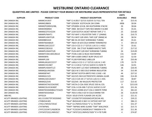 WESTBURNE ONTARIO CLEARANCE - Ontario Westburne