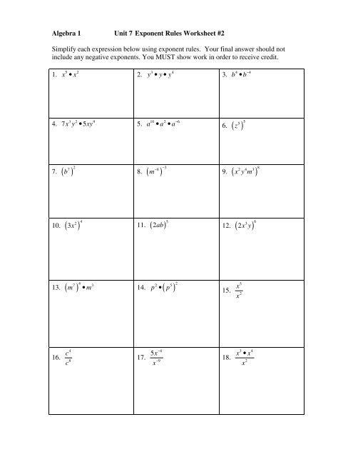 Unit 7 exponent rules wkst 2 11-12 - Mona Shores Blogs