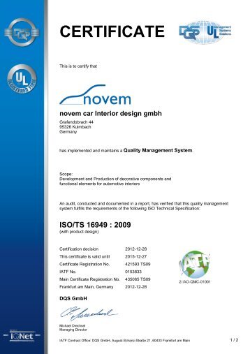 CERTIFICATE - Novem Car Interior Design GmbH