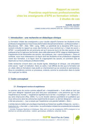 Rapport au savoir. PremiÃ¨res expÃ©riences professionnelles ... - IUFM