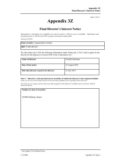 Final Director's Interest Notice - Computershare
