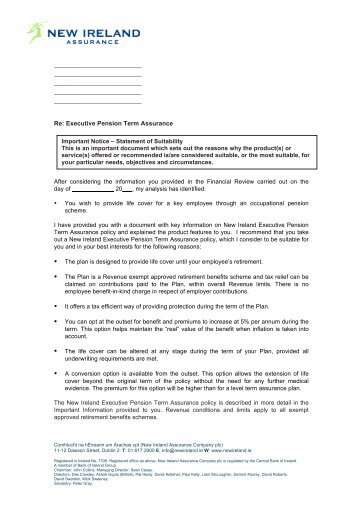 Executive Pension Statement of Suitability - New Ireland Assurance