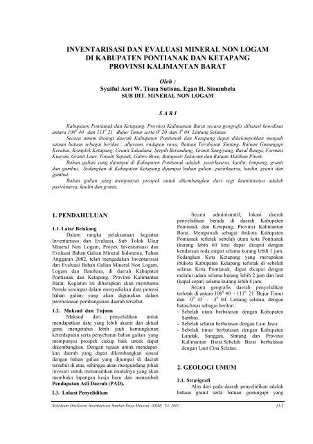 inventarisasi dan evaluasi mineral non logam - Pusat Sumber Daya ...