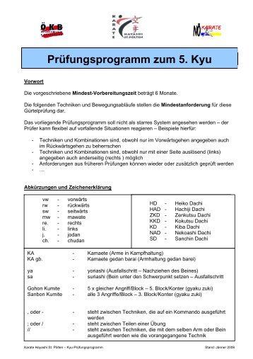 PrÃ¼fungsprogramm zum 5. Kyu (Blaugurt) - Karate Hayashi St. PÃ¶lten