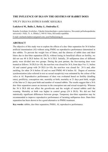 the influence of dls on the oestrus of rabbit does vplyv dls na estrus ...