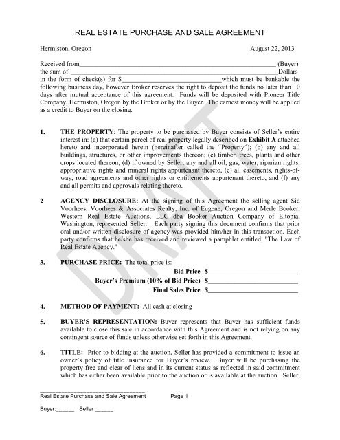 PURCHASE & SALE AGREEMENT - Booker Auction Co.