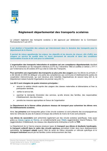 RÃ¨glement dÃ©partemental des transports scolaires - Conseil ...