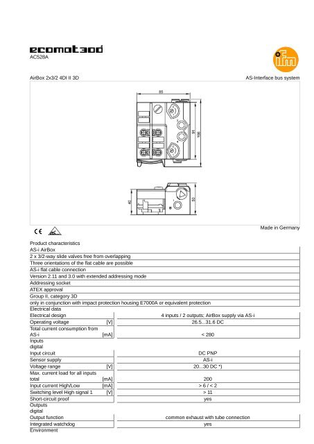 AC528A AS-Interface bus system AirBox 2x3/2 4DI II 3D Made in ...