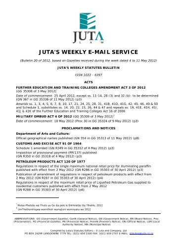 Download the PDF version of Juta's Weekly Statutes ... - Juta - Law