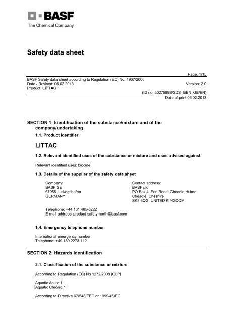 Littac MSDS - Pest Control Management - BASF