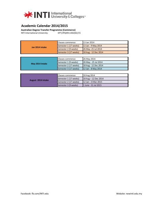 Academic Calendar 2013/2014 - INTI International University