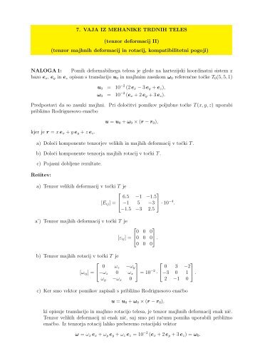 7. VAJA IZ MEHANIKE TRDNIH TELES (tenzor deformacij II) (tenzor ...