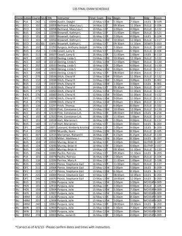 13S FINAL EXAM SCHEDULE *Correct as of 4/1/13 - Please confirm ...