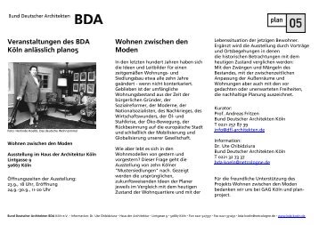 Veranstaltungen des BDA Köln anlässlich plan05 - Koelnarchitektur ...