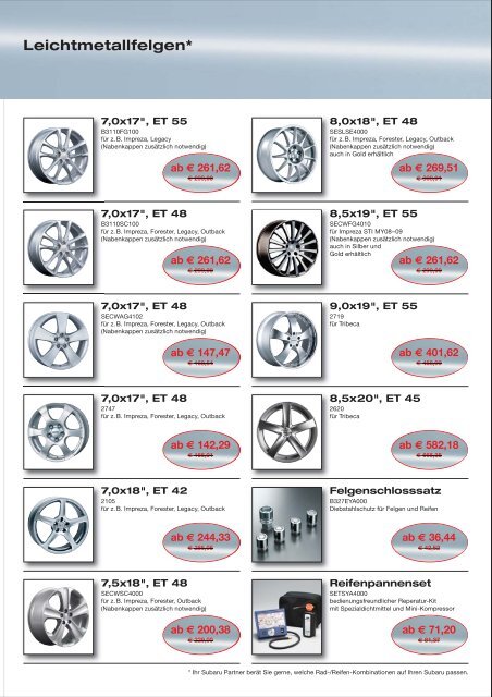 Kindersitze, Leichtmetallfelgen - Subaru