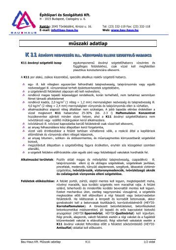 K11 mÅ±szaki adatlap (pdf - 111 KB) nyelv: HU - Bau-Haus Kft.