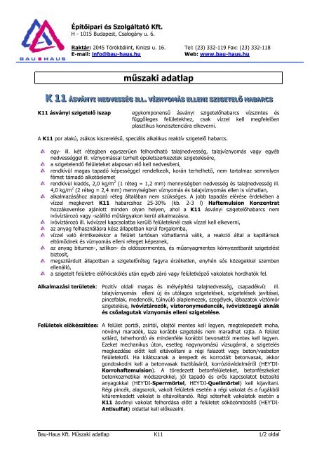 K11 mÅ±szaki adatlap (pdf - 111 KB) nyelv: HU - Bau-Haus Kft.