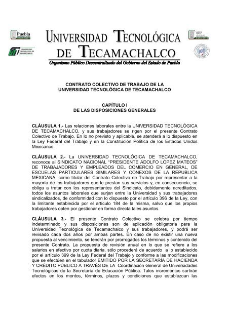 CONTRATO COLECTIVO VIGENTE - Universidad Tecnologica de ...