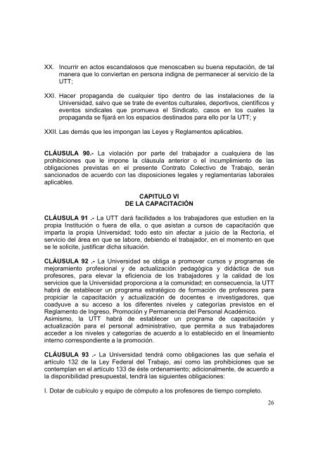 CONTRATO COLECTIVO VIGENTE - Universidad Tecnologica de ...