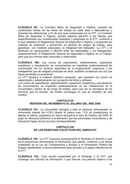 CONTRATO COLECTIVO VIGENTE - Universidad Tecnologica de ...