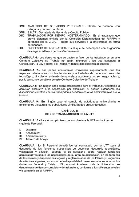 CONTRATO COLECTIVO VIGENTE - Universidad Tecnologica de ...