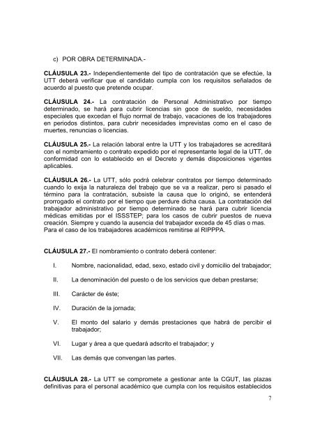 CONTRATO COLECTIVO VIGENTE - Universidad Tecnologica de ...