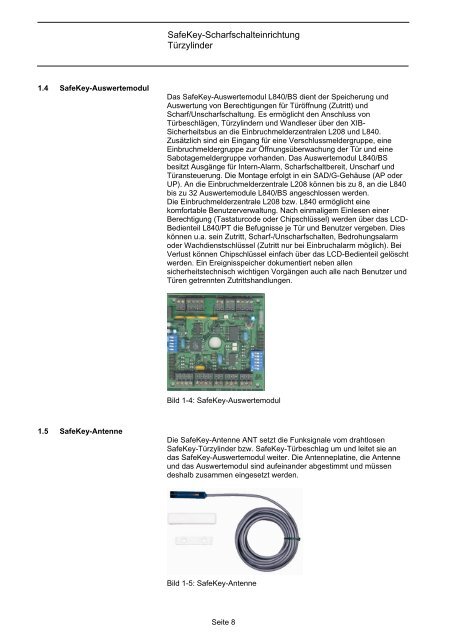 SafeKey- Scharfschalteinrichtung Türzylinder