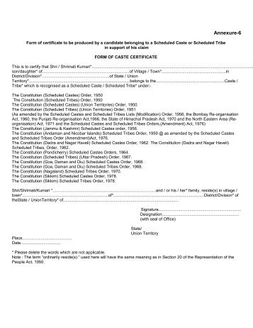 Annexure VI : SC/ST Certificate