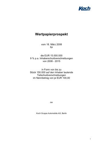 Wertpapierprospekt - Koch Automobile AG