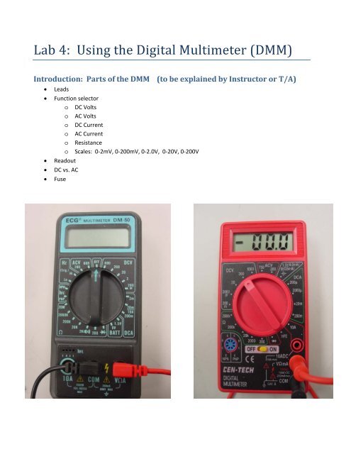 Lab 4: Using the Digital Multimeter (DMM)