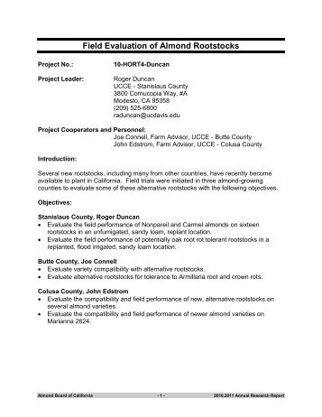 Field Evaluation of Almond Rootstocks - Almond Board of California