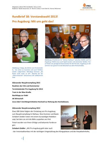 Rundbrief 38: Vorstandswahl 2013! Pro Augsburg: Mit uns geht das!