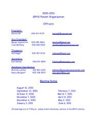 2010-2011 GPHS Parent Organization Officers Meeting Dates