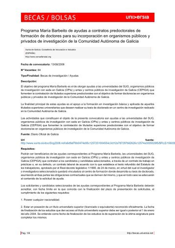 Programa María Barbeito de ayudas a contratos ... - Becas - Universia