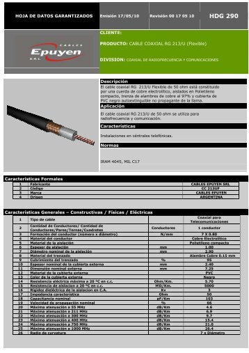 HDG-290- Coaxial RG 213-U Flexible - Cables Epuyen SRL