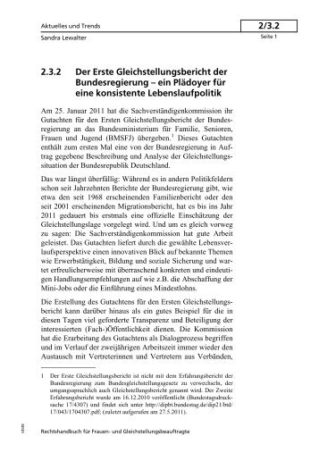 2.3.2 Der Erste Gleichstellungsbericht der Bundesregierung – ein ...