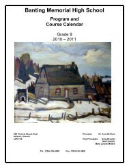 Banting Memorial High School Program and Course Calendar