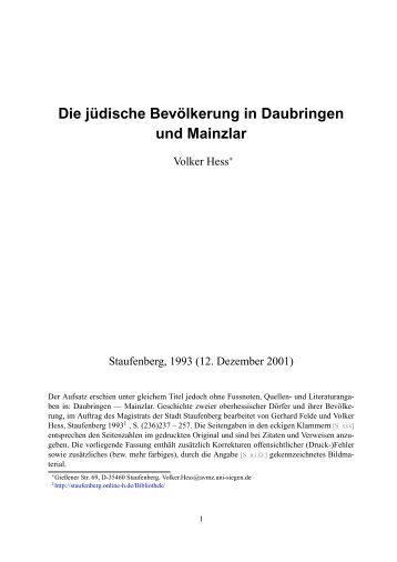 Die jÃ¼dische BevÃ¶lkerung in Daubringen und ... - tagebergen.de