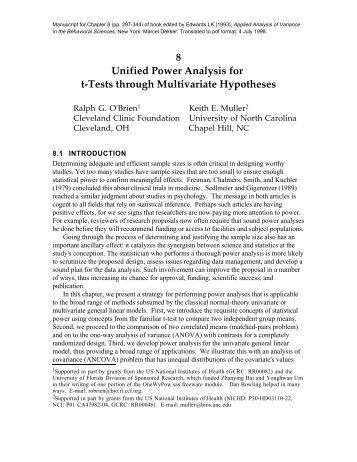 8 Unified Power Analysis for t-Tests through Multivariate Hypotheses