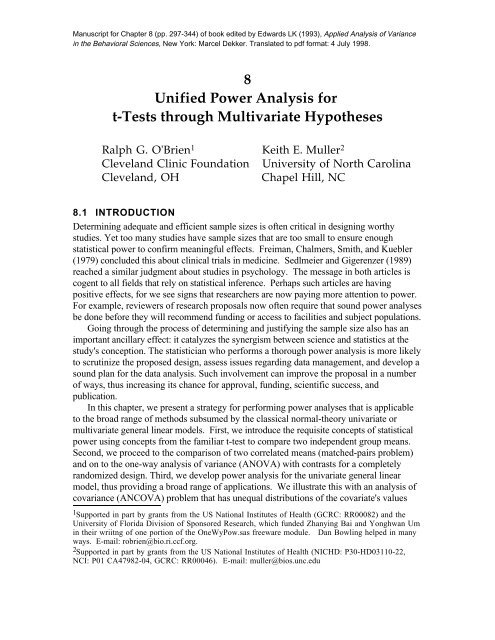 8 Unified Power Analysis for t-Tests through Multivariate Hypotheses