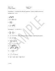 MAC 1105 Sample Test 1 College Algebra Chapter 1 In problems 1 ...