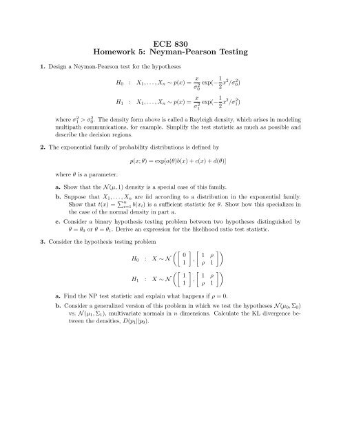 ECE 830 Homework 5: Neyman-Pearson Testing
