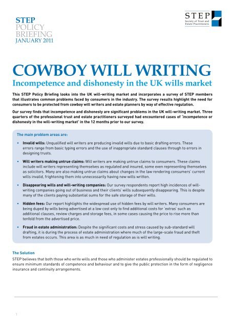 COWBOY WILL WRITING - Legal Services Consumer Panel