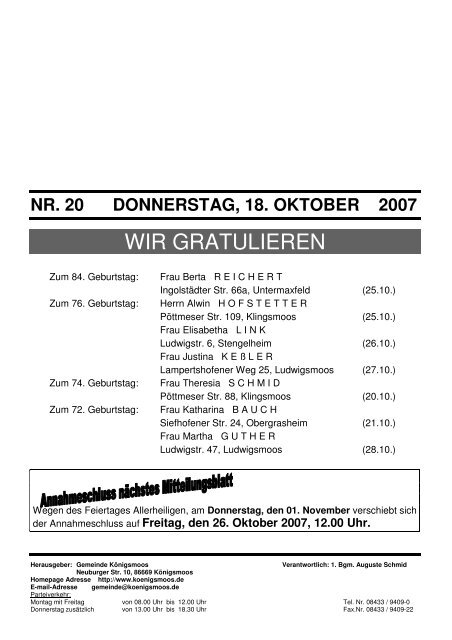 nr. 20 donnerstag, 18. oktober 2007 - Königsmoos