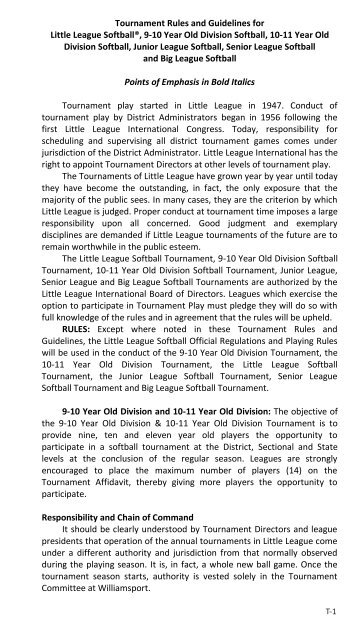 Tournament Rules and Guidelines for Little League Softball, 9-10 ...