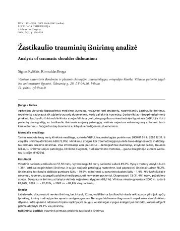 Žastikaulio trauminių išnirimų analizė Analysis of traumatic shoulder ...