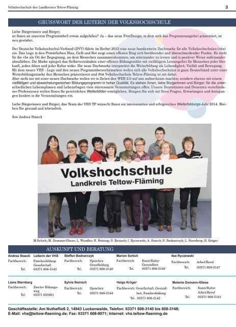 Volkshochschule Teltow-Fläming Programm 1. Halbjahr 2014