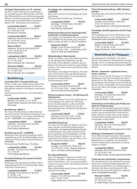 Volkshochschule Teltow-Fläming Programm 1. Halbjahr 2014