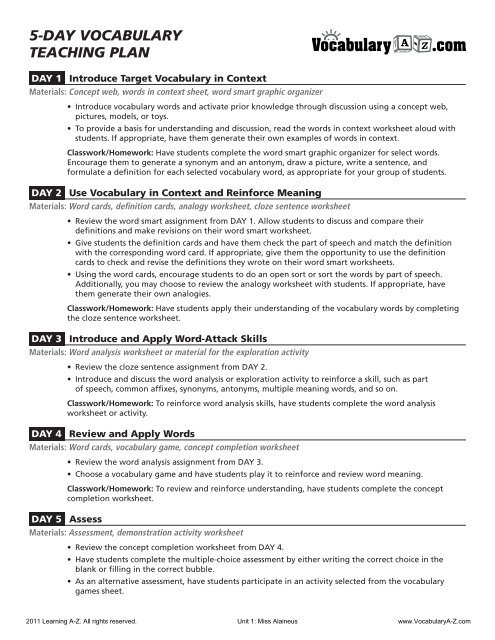 5-DAY VOCABULARY TEACHING PLAN - Grandview C-4 Moodle 2.1